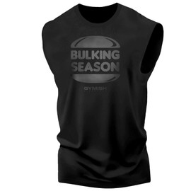 Bulking Season Funny Weightlifting Tank Top, Gym Inspiration Mens Tank Top (XXL, Bulking Season Black on Black Tank Top)