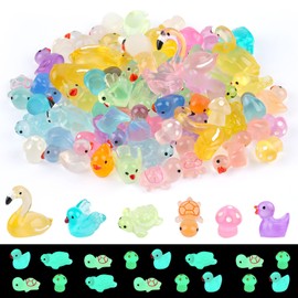 Deepton 66 Pcs Luminous Resin Animals, 6 Styles Mixed Mini Sea Animals, Turtle Mushroom Flamingo Tiny Small Animal Kit for Aquarium, Dollhouse, Garden Micro Landscape Decoration