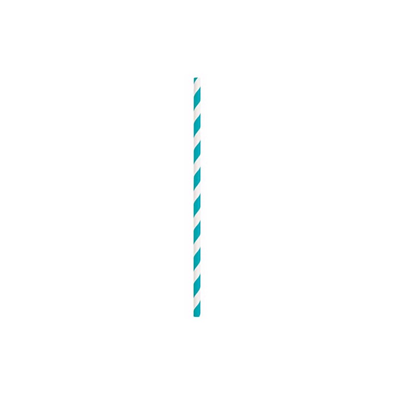 Unique Caribbean Teal Striped Paper Straws, (10 Count) - Eye-Catching