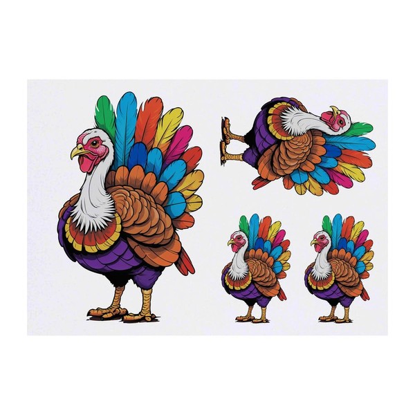 4 x 'Colourful Turkey With Feathers on Display' Temporary Tattoos