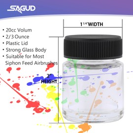 SAGUD 10pcs Airbrush Bottles 2/3oz 20cc with Plastic Lids Kit and Extra 5pcs Lids 5pcs O-Ring, Air Brush Paint Storage Pigments Color Inks