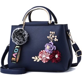Dayfine - Bolso de mano con colgante de piel sintética con forma de flor, con un solo hombro diagonal, Classic, Azul, Mediano