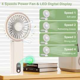 Fanadith Mini Handheld Fan, Powerful Handheld Fan, Small Battery Operated Fan with LED Display, 4 Speed Adjustable, Lightweight Rechargeable Fan for Stylish Girl Women Travel (Mini-White)