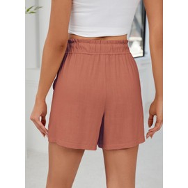 Hody Lovy Linen Beach Vacation Shorts for Women Dressy Casual Summer Outfits High Waisted Lounge Comfy Wide Leg Loose, Rust XS