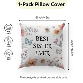 Cirzone Sister Gifts from Sister Brother -18x18Inch Throw Pillow Cover Best Sister Ever Gifts with Gift Box Perfect Birthday for Home Sofa Decor