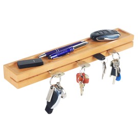 RICOO Wooden Key Rack 35 x 6 x 3.5 cm Modern Wall Mount Shelf SH441 Oak Key Holder Wall Key Rack with Shelf Wall Hook Key Hook