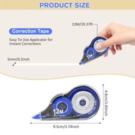 MXTIMWAN Set of 12 correction tapes, 12 m x 5 mm, correction roller, correction mouse, mini correction tape roller with protective cap and window for students, children as Christmas gifts, office,