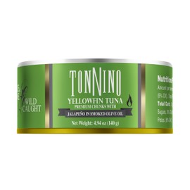 Tonnino Tuna Fish Yellowfin Pole&Line – Premium chuncks with Jalapeno in Smoked Oilve Oil – Pack of 12 – Alternative to Salmon – Protein Snacks – Ready to Eat Meals in Can