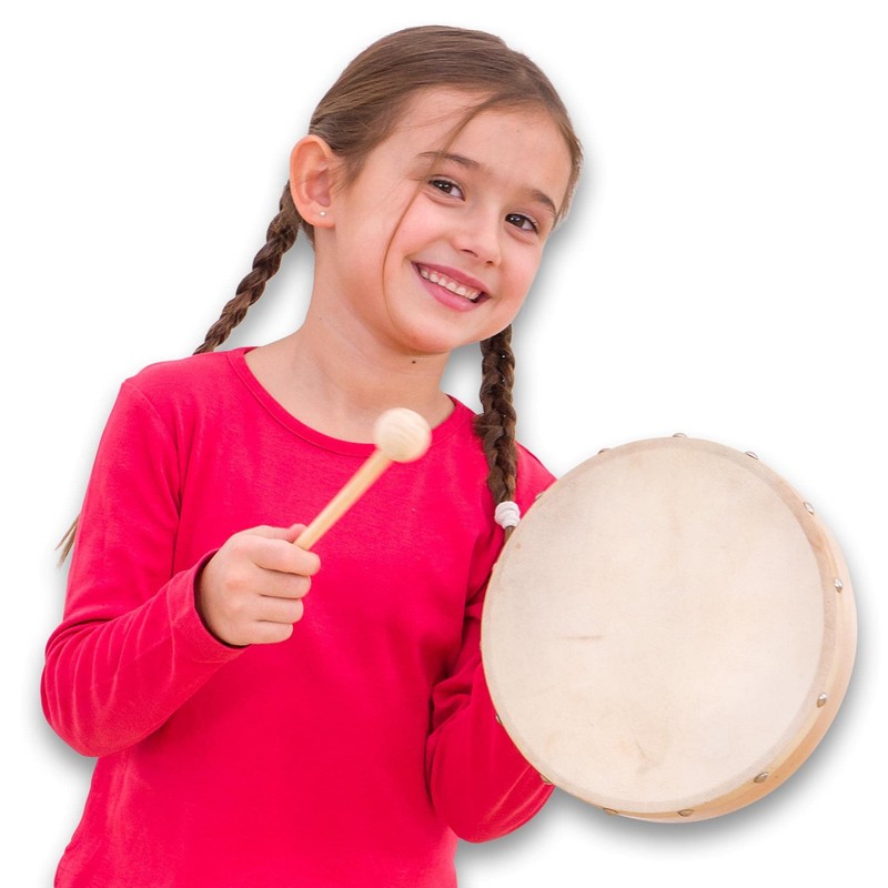 Betzold Musik - Tamburin Schlägel Holz Rahmen-Trommel Naturfell - Handtrommel