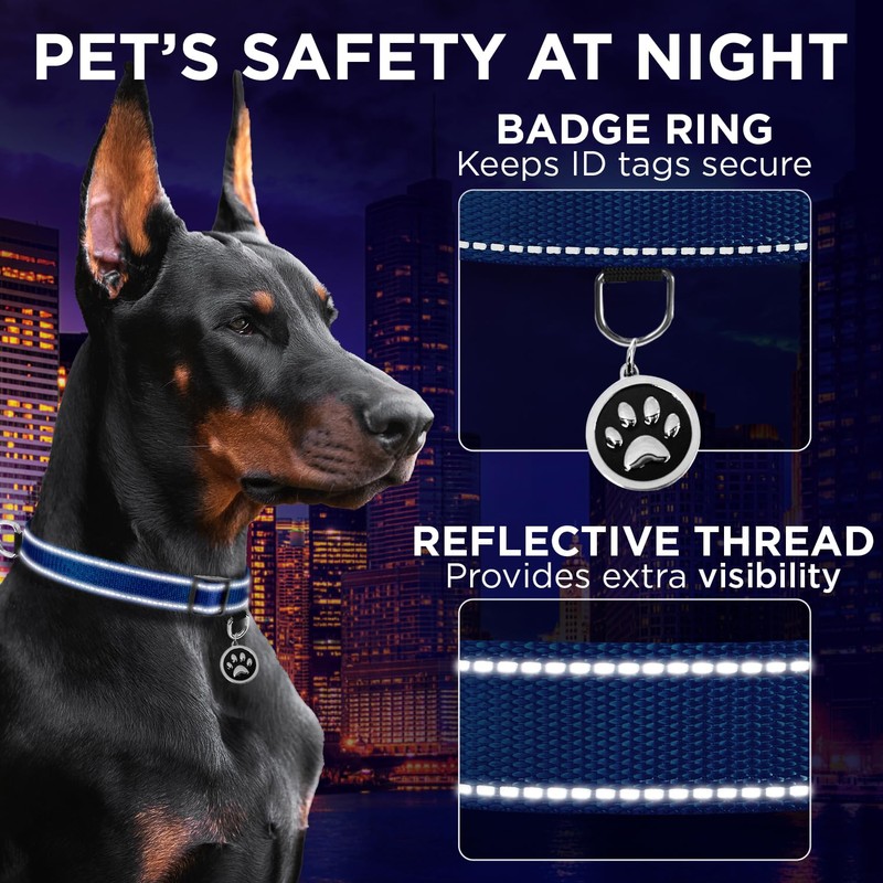TECEUM Reflective Dog Collar – Navy Blue – M –