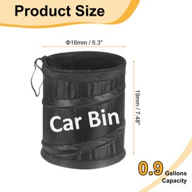 HARFINGTON Car Trash Can 0.9 Gallon Foldable Leak-Proof Oxford Cloth Garbage Organizer Portable Hanging Waterproof Truck Trash Bins for Van Automotive Vehicle Front Seat, Black