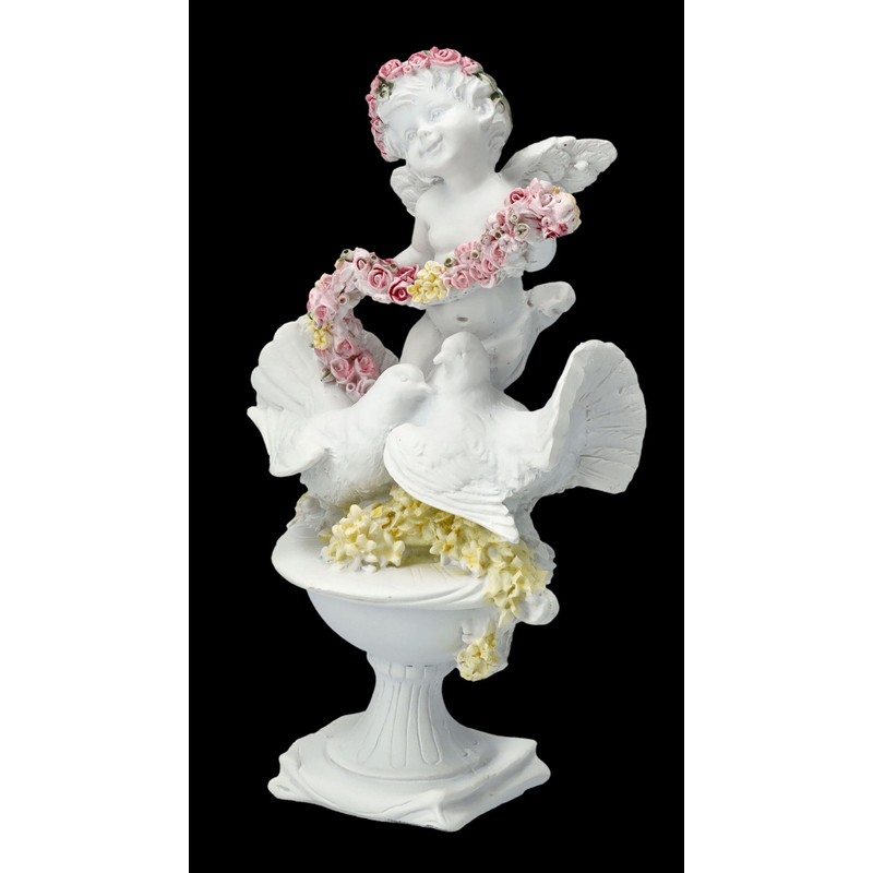 Angel Figurine with Roses and Doves 14 cm White
