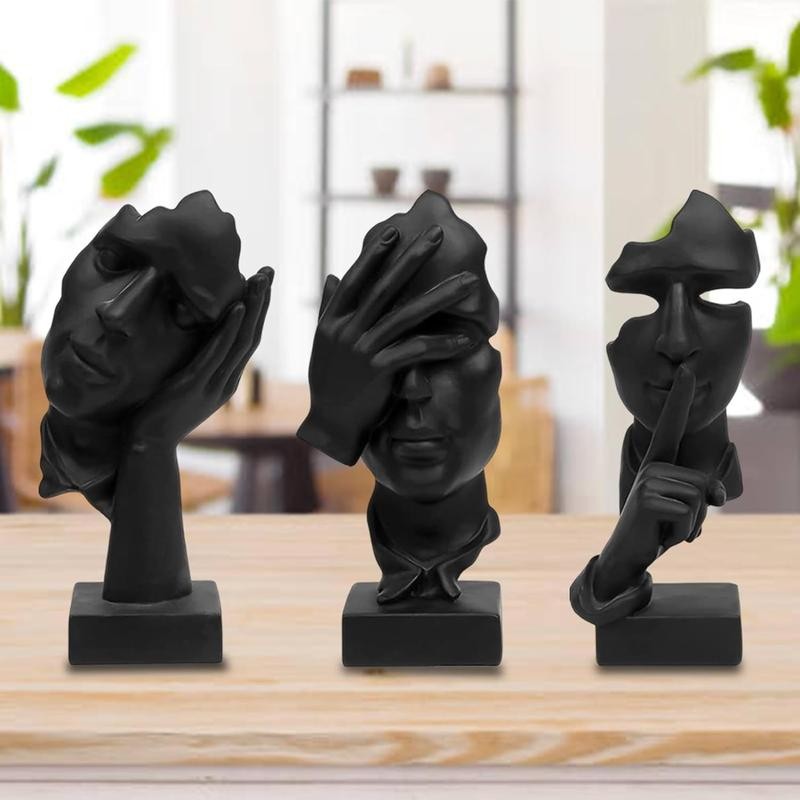 3 Pcs Thinker Statue, Silence is Gold Abstract Art Figurine,