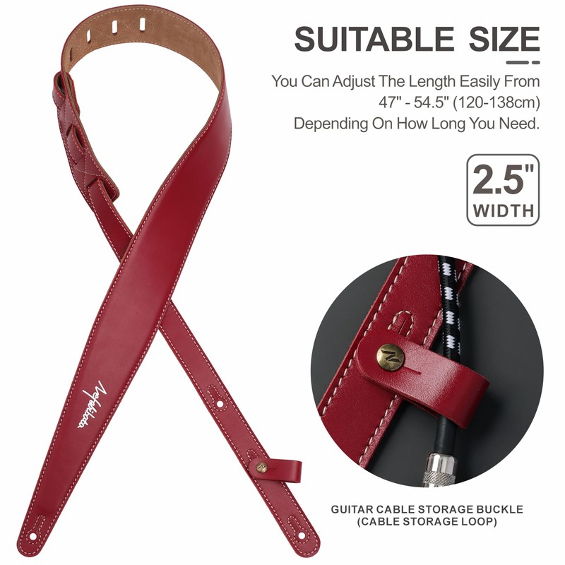 Nefelibata Guitar Strap 2.5", Head Layer Cowhide Italian Red Leather