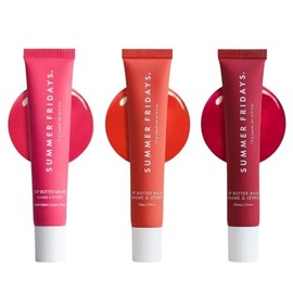 Summer Fridays Lip Butter Balm Summer Fruit Trio - Tinted Hydrating Lip Balm for Instant Moisture + Glassy Shine - Vegan Skincare Makeup with Shea Butter - Set Includes Pink Guava, Poppy, + Cherry