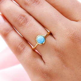 TJC Sleeping Beauty Turquoise Solitaire Ring In 18ct Yellow Gold Plated 925 Sterling Silver Engagement Ring for Women Size S Bezel Setting Blue Coloured December Birthstone