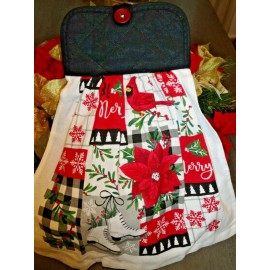 Handmade Christmas Ice Skates and Cardinal Hanging Kitchen Towel