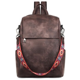 FADEON Anti Theft Backpack for Women Faux Leather Backpack Purse, Back Opening Medium Backpack Fashion Work Bag Coffee Brown