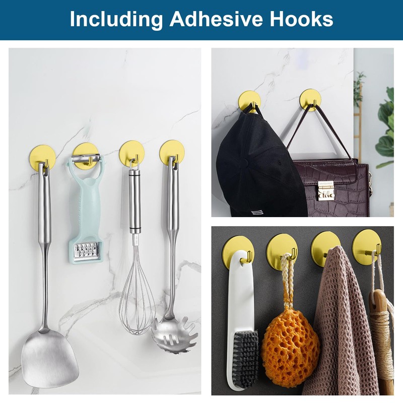 Razor Holder for Shower + Adhesive Wall Hooks, Premium 304