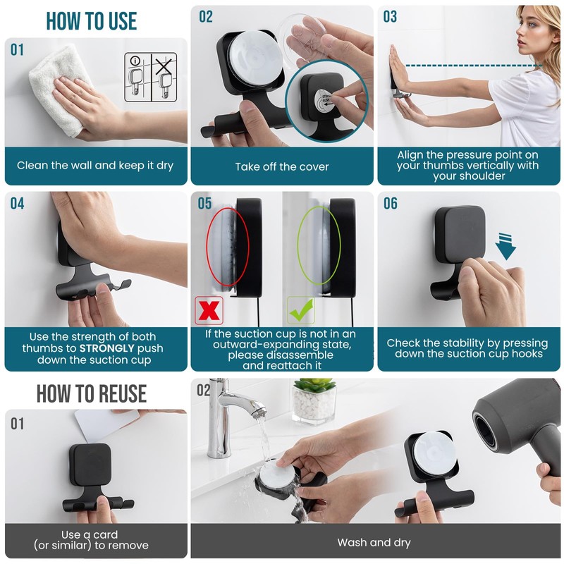 TAILI Powerful Suction Cup Razor Holder 2 Pack, Stylish 304