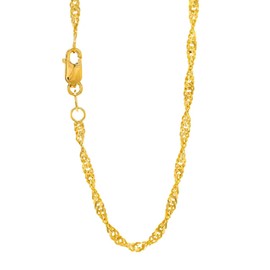 JewelStop 14k Solid Yellow Gold 1.5 mm Singapore Chain Necklace, Lobster Claw-18 Inches, 1.6gr.