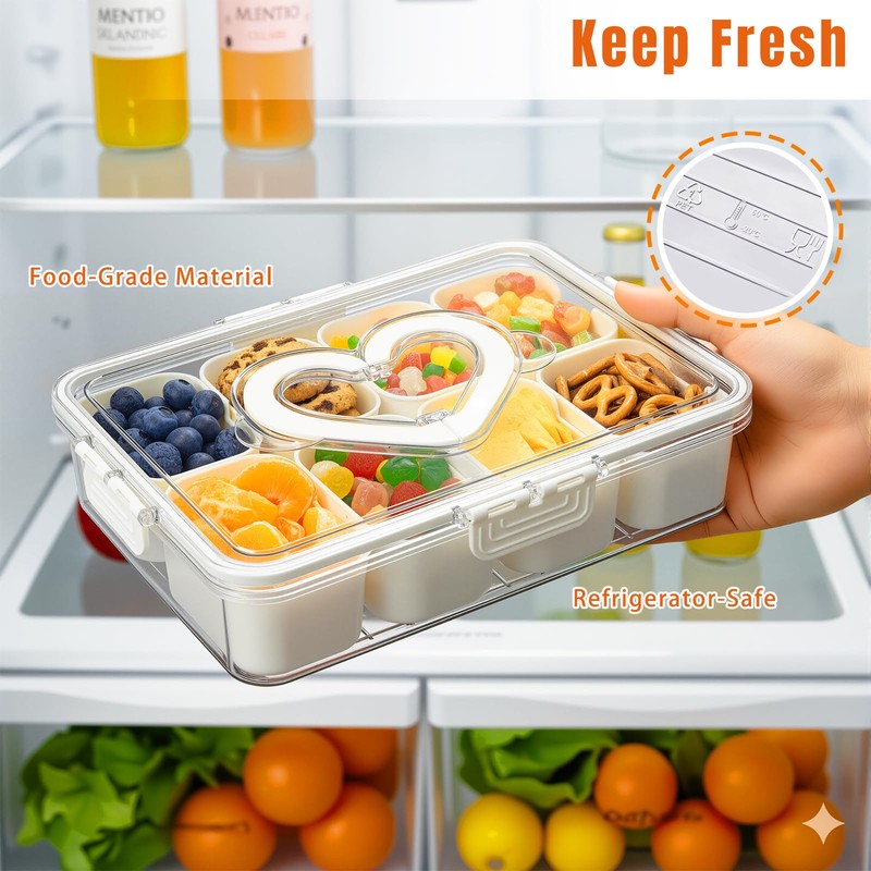Snackle Box Container, 8 Removable Snack Containers with Lid