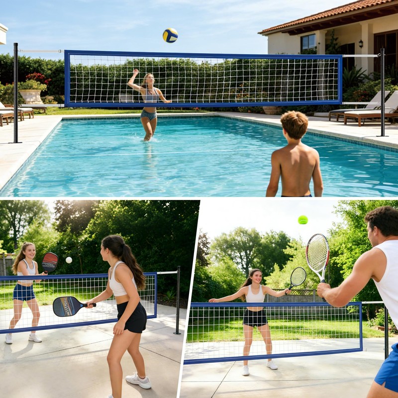 Qufiona Pool Volleyball Net for Inground Pools, Adjustable 16–22FT Pool