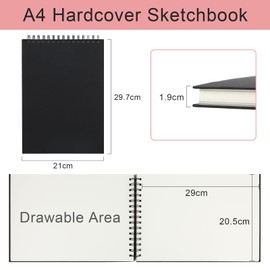 A4 Spiral Bound Sketchbook, 120 Pages (60 Sheets), Sketchbook, Artists and Professionals, Portrait Format, Suitable for Painting and Sketching