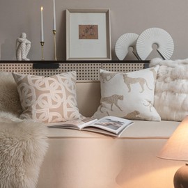 Croker Horse 18x18 inches Throw Pillow Cushion Covers - White Leopard Cheetah Chenille Jacquard Embroidery Couch Sofa Pillow Covers for Living Room Bedroom