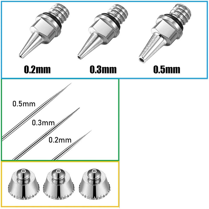 10 Pieces Airbrush Nozzle Needle Nozzle Cap Kit with Wrench