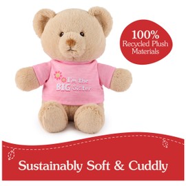 GUND “I'm The Big Sister” Sustainable Message Bear with Pink T-Shirt, Teddy Bear Made from 100% Recycled Materials for Ages 1 and Up, Tan, 12”