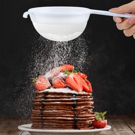 Worldity 4Pcs Fine Nylon Mesh Strainer, Double Ear Food Filter Strainer with Handle,Plastic Strainer for Tea Juice Flour Soy Milk(3 Inch 5 Inch 6 Inch 7 Inch)