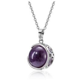Jovivi Natural Amethyst Crystal Healing Stone 18mm Rotatable Purple Gemstone Ball Pendant Necklace Women Reiki Spiritual Jewellery Gifts for Her Christmas Birthday
