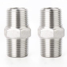 ERGAOBOY 2 Pcs 1/4" Male to 1/4" Male BSP Thread 304 Stainless Steel Hex Nipple Pipe Fittings