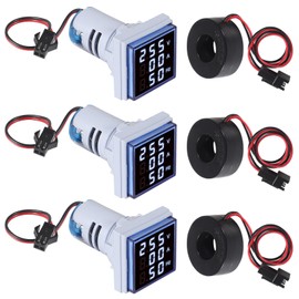 XIITIA 3pcs 3 in 1 60-500V 0-100A AC Digital Ammeter Voltmeter, 22mm Square Digital Tube Screen with Transformer, LED Display Voltage Detector Current Tester Gauge(Blue)