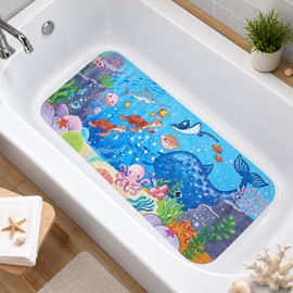 Extra-Long Cartoon Non-Slip Bathtub Mat – PVC Bath and Shower Mat with Suction Cups and Drain Holes