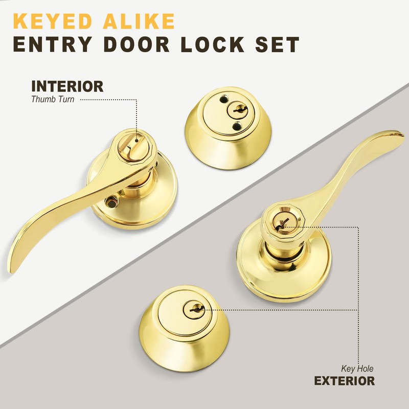 Brotima 3 Pack Exterior Door Lock Set, Double Cylinder Deadbolt