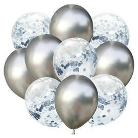 12" Thick Metallic Pearl Confetti Latex Balloons Shiny Colors For Wedding Party Birthday Decorations Silver Color Pack of 10