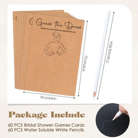 Sinload 60 Sets Guess the Dress Bridal Shower Games for Guests Include 60 Pcs Wedding Shower Games Cards and 60 Pcs Pencils Fun Wedding Party Supplies Games Ideas (Brown,Long Pencil)