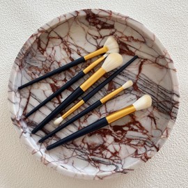 StonePlus Natural Marble Vanity Tray, Perfume Jewelry Tray, Round Ottoman Tray for Drinks, Coffee Table, Home Decorative (Calacatta Red, 9.84Dx1.18H)