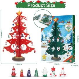 36 cm Christmas Tree Advent Calendar 2024 Gift for Christmas Wooden Christmas Tree Decoration for the Desk Christmas Tree Kit Christmas Tree 3D DIY Christmas Tree 24 Cute Mini Ornaments Red
