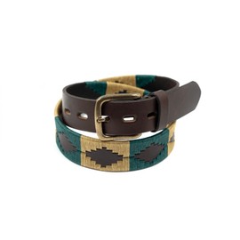 GauchoLife Polo Belt Hand-Stitched leather belt (Green and Tan, 40)