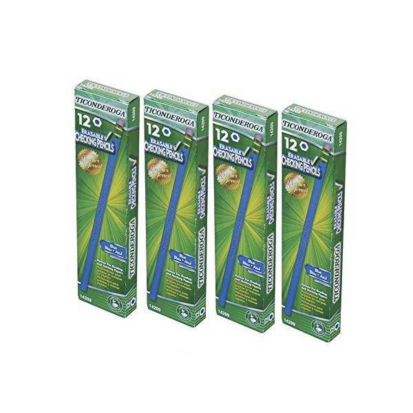 Dixon Ticonderoga Erasable Checking Pencils, Eraser Tipped, Pre-Sharpened, Blue (14209)