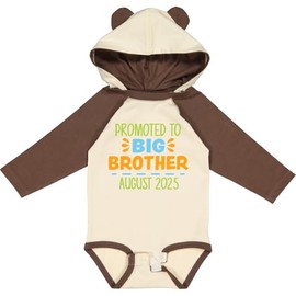 inktastic Promoted To Big Brother August 2025 Long Sleeve Creeper 6 Months Natural & Brown W Ears 4555f
