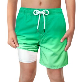 LUCOWEE - Traje de baño para niños con forro de compresión, cómodos pantalones cortos de natación antirozaduras, elásticos, UPF de secado rápido, talla 3T-20, Verde claro Ombre, Small