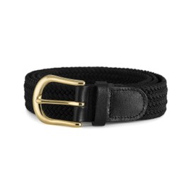 Streeze Mens/Ladies Stretch Belt ─ 30mm Wide with Gold Metal Buckle Elastic Fabric Woven Braided 11 Colours (Black, Medium)