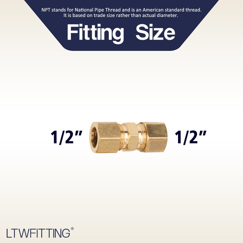 LTWFITTING 1/2-Inch OD Compression Union,Brass Compression Fitting(Pack of 5)