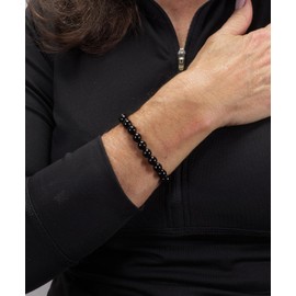 Cherry Tree Collection Natural Semi-Precious Gemstone Beaded Stretch Bracelet 8mm Round Beads 7" (Black Agate)