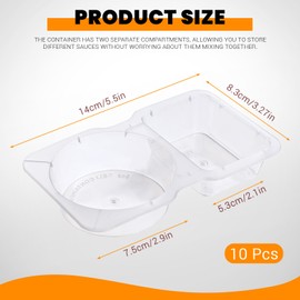 Huakaile 10 PCS Double Compartment Condiment Containers, Portion Cups with Lids, Reusable Sauce Containers for Lunch Box Dressing Snack Take-out (10, 4.4 oz)
