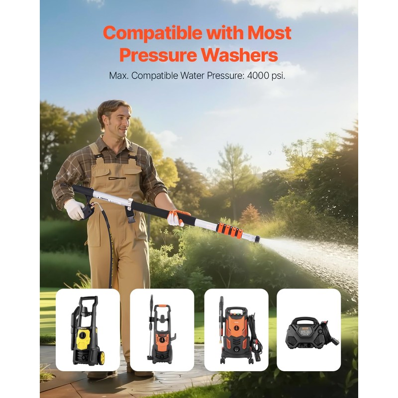 VEVOR Pressure Washer Telescoping Wand, 24 ft, 4000 psi, Telescopic